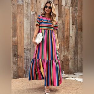 SHEIN VCAY Striped Ruffle Hem Babydoll Dress